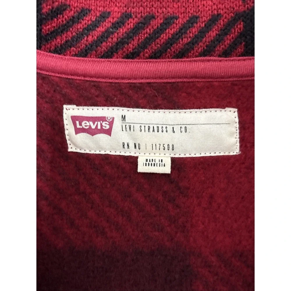 Levi's Trouss Buffalo Plaid Cardigan Sweater Sz‎ Medium Red Black